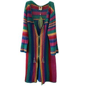Farm Rio Vibrant Crochet Cardigan, Size Medium, Coverup Layering Eccentric